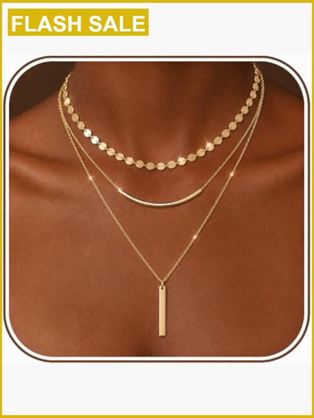 3 Layered Dainty Gold Necklace Set for Women, 14K Plated, 15-20.5 inch